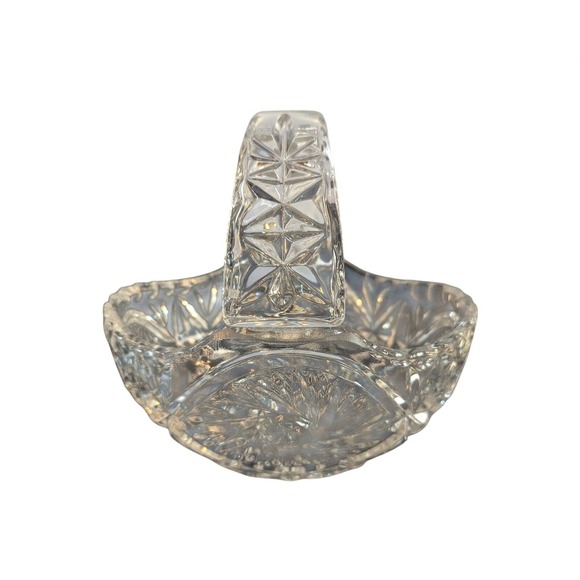 Other - Bohemian Czech Hand CutLead Crystal Cut Glass Basket 5" Trinket Ring dish